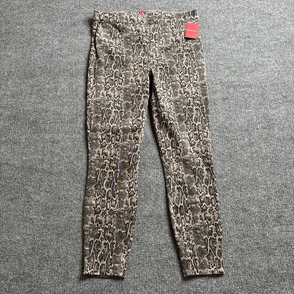 Spanx Jean-ish Ankle Leggings Women's Large Gray Snake Print Pull‎ Skinny Leg